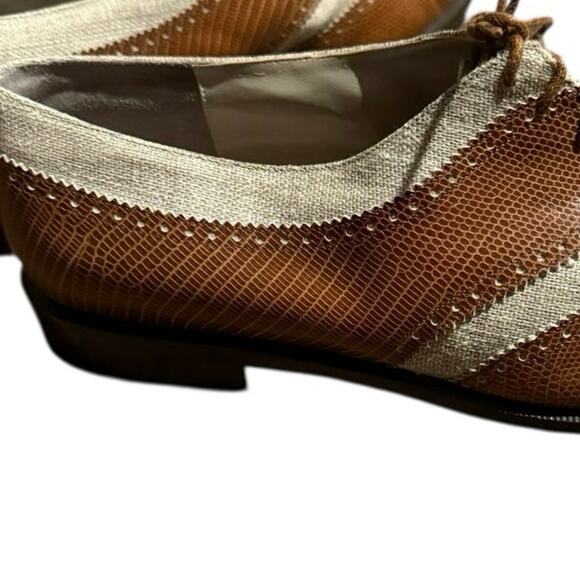 Vintage 80s-90s Phyllis Poland Two Tone Leather Linen Oxford Shoes Italy 9B - Picture 11 of 11